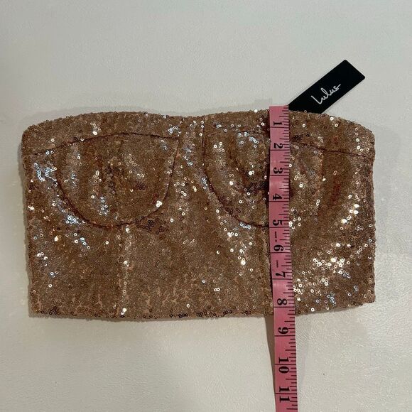 Lulus Rose Gold Sequin Bustier Crop Top Size S NWT Party Holiday Strapless - Picture 7 of 7